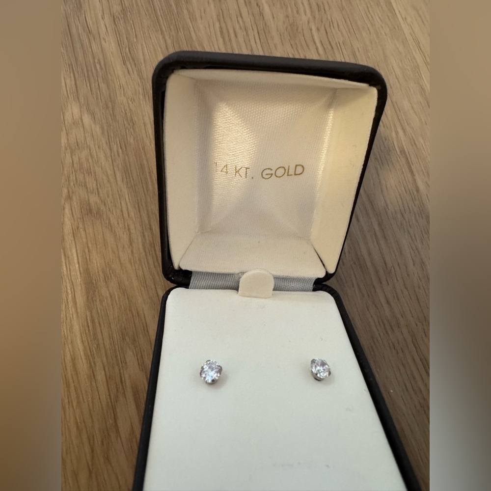 Set of REAL 14 k gold diamond earrings